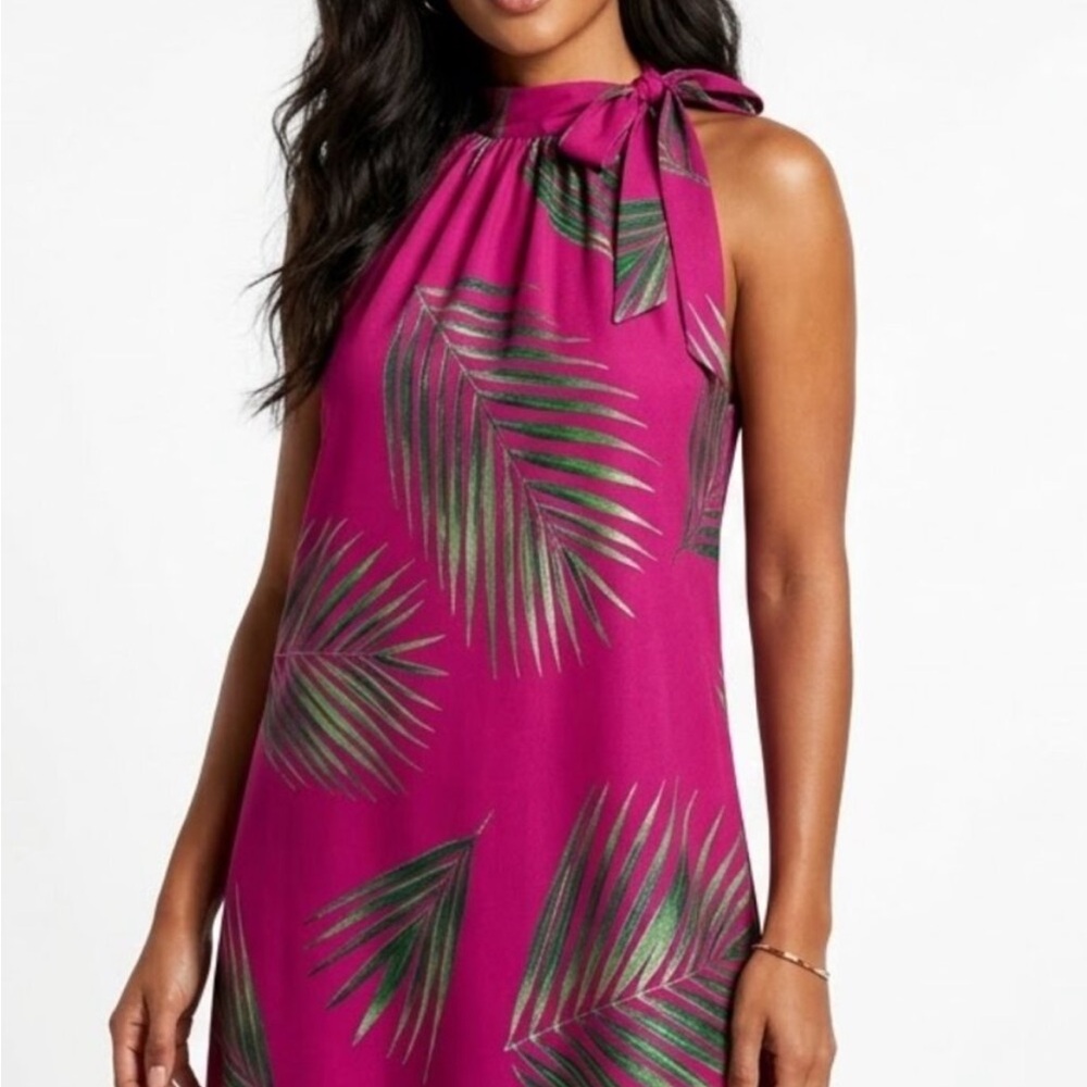 Hula Bay Tropical Magenta Palm Rayon Halter Mini Dress XXL